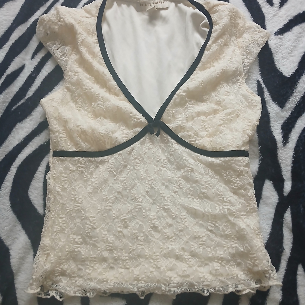 Cream Lace Top with Black Trim
